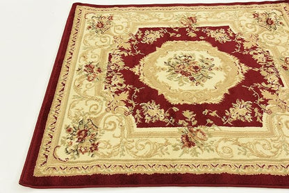 Unique Loom Versailles Collection Traditional Classic Floral Motif Area Rug (4' 0 x 4' 0 Square, Burgundy/ Ivory)