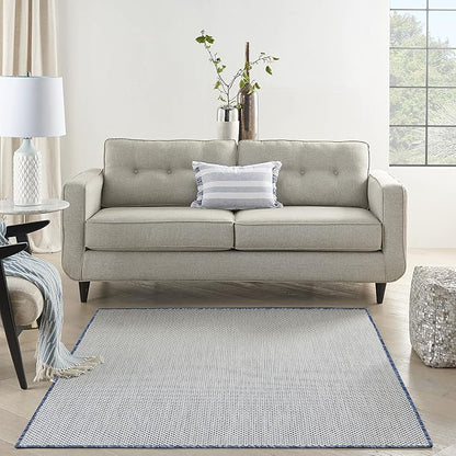Nourison Home Courtyard Ivory Blue 6' x 9' Area Rug - Easy Clean, Non Shedding, Bed Room, Living Room, Dining Room, Kitchen (6' x 9')