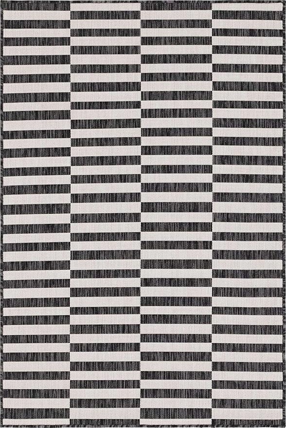 Unique Loom Outdoor Striped Collection Area Rug - Striped (2' x 3' 1" Rectangle Charcoal/Ivory)