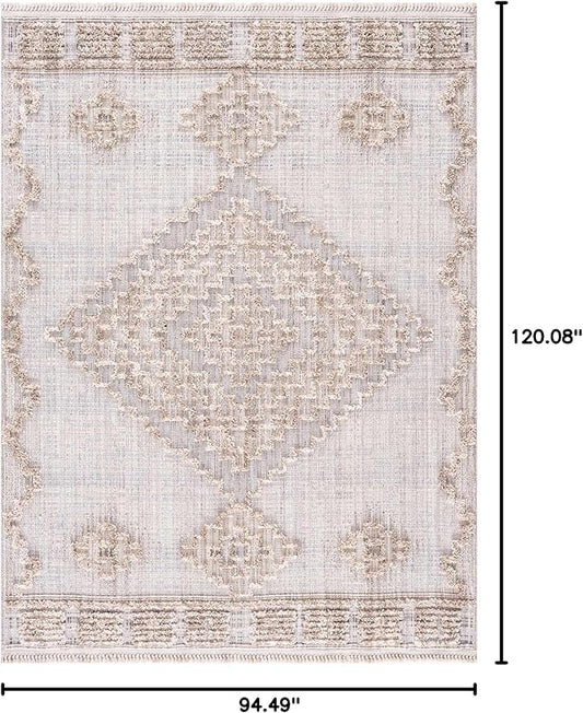 Hauteloom Ampusungan Modern Moroccan Medallion Farmhouse Living Room, Bedroom Area Rug - High Low - High Pile Carpet - Cream, Beige, Brown, Beige - 7'10" x 10'