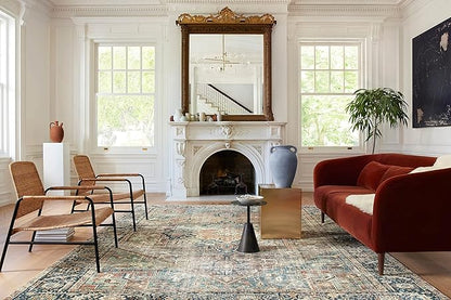Loloi Margot Collection MAT-02 Terracotta/Lagoon 2'-6" x 9'-6" Runner Rug feat. CloudPile, No-Shed Easy Clean Large Patterned Area Rug for Living Room, Bedroom, Dining Area