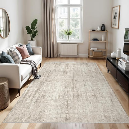 Valenrug Washable Rug 5x7 - Stain Resistant 5x7 Area Rugs for Living Room, Non Slip Backing Printed Rugs for Bedroom, Folable Machine Washable Area Rug(Beige,5'x7')