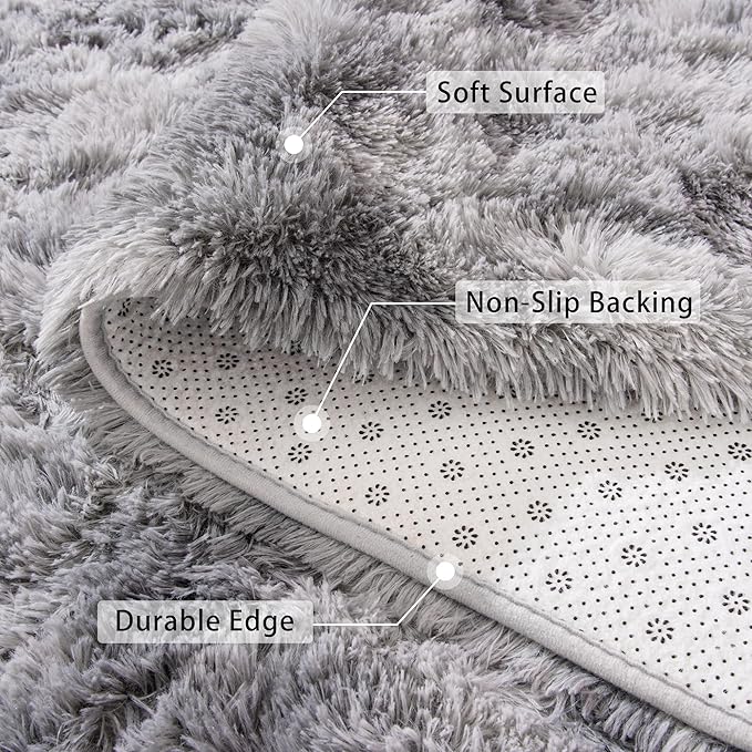 Beglad Shag Rugs for Living Room, Area Rugs 5x7 Feet Upgrade Anti-Skid Modern Minimalist Style Memory Foam Rugs for Bedroom, Indoor Carpet Suitable for Boys Room Decor, Tie-Dyed Light Grey