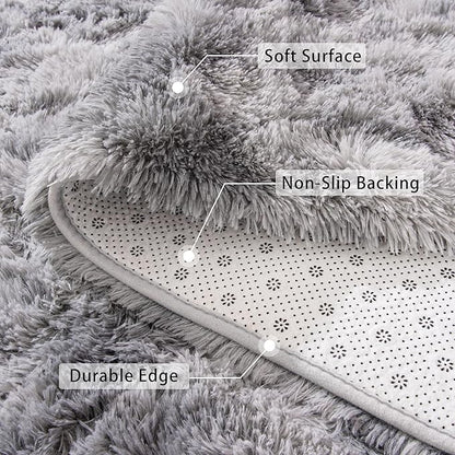 Beglad Fluffy Large Area Rugs 6x9 Feet, Modern Minimalist Style Shag Fuzzy Rugs, Non-Slip Indoor Carpet Soft Rugs for Kids Room, Bedroom & Living Room, Tie-Dyed Light Grey