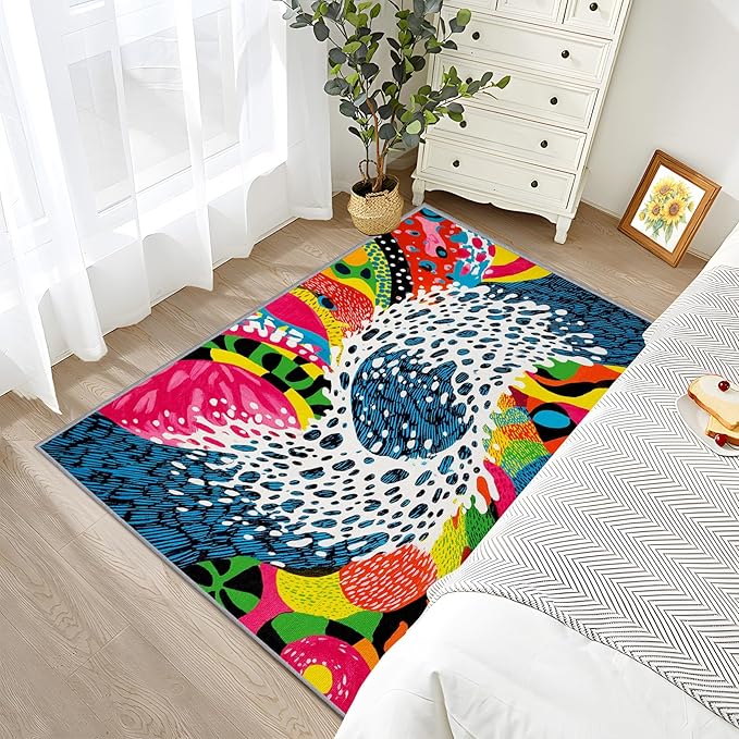 Wavy Rugs for Bedroom - Optical Illusion Retro Area Rug 5x8, Abstract Orange Art High Traffic Anti Slip Carpets Home Decor #C112