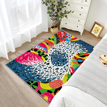 Wavy Rugs for Bedroom - Optical Illusion Retro Area Rug 5x8, Abstract Orange Art High Traffic Anti Slip Carpets Home Decor #C112