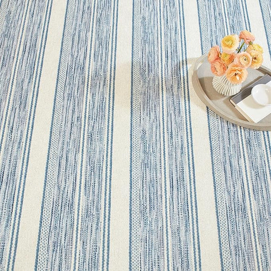 Dash & Albert Ellington Stripe Blue Machine Washable Rug, 3 X 5 Feet, Blue Stripe Pattern