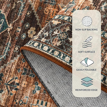 Lahome 2x4 Washable Entryway Runner Rug - Non-Slip Ultra-Thin Stain Resistant Kitchen Rugs, Oriental Print Carpet Runner for Hallway Bedroom Laundry Room