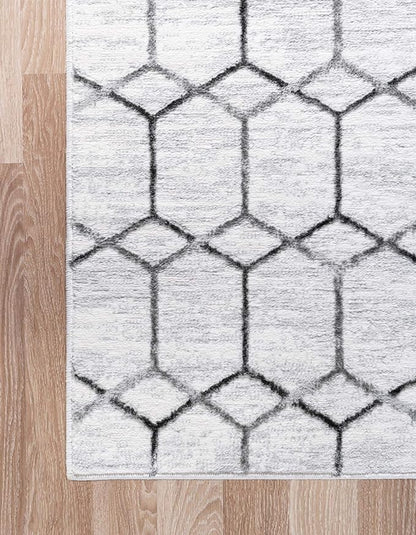 Rugs.com Lattice Trellis Collection Rug – 7' x 10' White Low-Pile Rug Perfect for Living Rooms, Large Dining Rooms, Open Floorplans