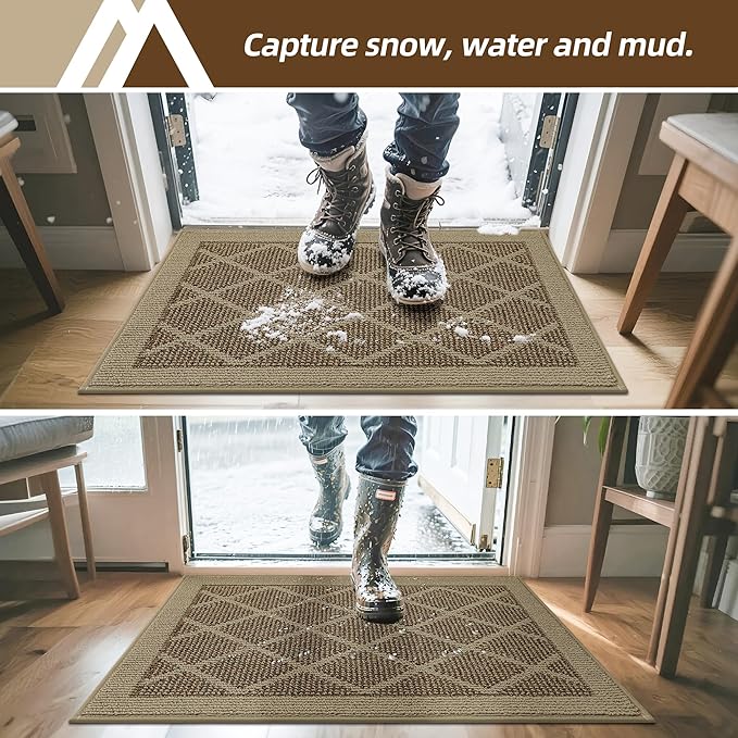 COSY HOMEER Non-Slip Door Mat 20"x32", Entryway Rugs Low Profile Absorbent Dirt Trapper Doormat for Front Entrance, Washable Polypropylene Entry Mat (Beige)