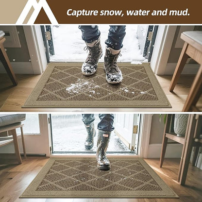 COSY HOMEER Non-Slip Door Mat 24"x36", Entryway Rugs Low Profile Absorbent Dirt Trapper Doormat for Front Entrance, Washable Polypropylene Entry Mat (Beige)