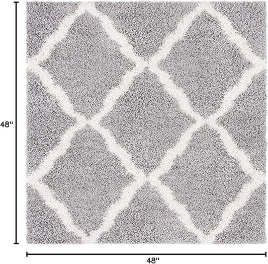 SAFAVIEH Dallas Shag Collection Area Rug - 4' Square, Grey & Ivory, Trellis Design, Non-Shedding & Easy Care, 1.5-inch Thick Ideal for High Traffic Areas in Living Room, Bedroom (SGD257G)