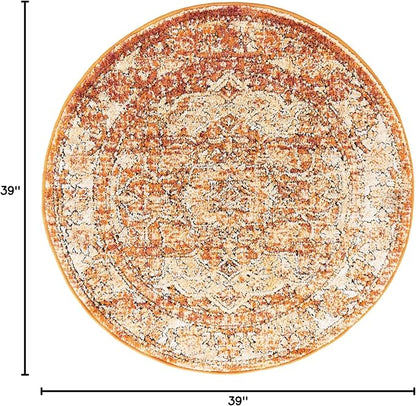Unique Loom Isabella Collection Area Rug - Adjani (3' 3" Round, Rust Red/ Black)