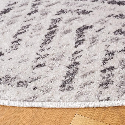 SAFAVIEH Adirondack Collection 8' Round Ivory/Charcoal ADR104N Chevron Non-Shedding Area Rug