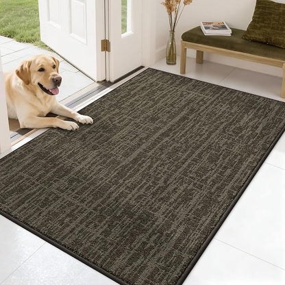 COSY HOMEER-Dirt-Trapper-Door-Mat 32"x48" Non-Slip Entryway Rugs,Washable Welcome Mat,Absorbent Entrance Mats,Low Pile Dog Door Mats for Front Back Doomats and Wet Shoes,Brown