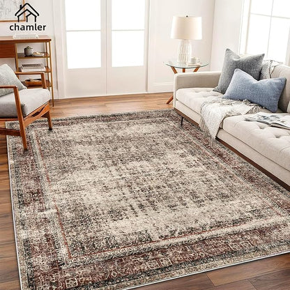 6x9 Washable Area Rug Boho Medallion Distressed Design Non-Shedding Easy Care Ideal for High Traffic Areas in Rugs for Living Room Bedroom Office Kitchen Large Carpet