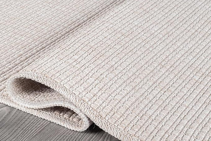 Beverly Rug Easy Jute Off White Rug 5x7 Solid Washable Durable Outdoor Indoor Area Rugs for Living Dining Room Patio Office Stain Resistant Non Shedding Casual Indoor Outside Carpet (5 x 7 Off-White)