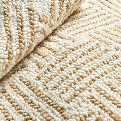 Dash & Albert Layers Ochre Hand Hooked Wool Rug, 7.5 X 9.5 Feet, Yellow/Orange Geometric Pattern - Premium Luxury Hotel Quality Soft Breathable Hypoallergenic Machine Washable Easy Care All Season