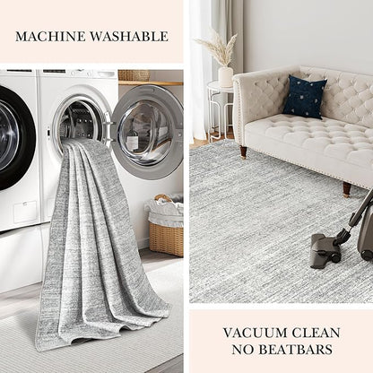 Valenrug Washable Rugs 2x5 - Stain Resistant 2x5 Area Rugs for Living Room, Non Slip Backing Large Area Rugs for Bedroom, Folable Machine Washable Area Rug (2'x5', Grey)