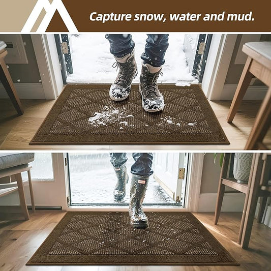 COSY HOMEER Non-Slip Door Mat 32"x48", Entryway Rugs Low Profile Absorbent Dirt Trapper Doormat for Front Entrance, Washable Polypropylene Entry Mat (Dark Brown)