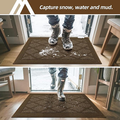 COSY HOMEER Non-Slip Door Mat 20"x32", Entryway Rugs Low Profile Absorbent Dirt Trapper Doormat for Front Entrance, Washable Polypropylene Entry Mat (Dark Brown)