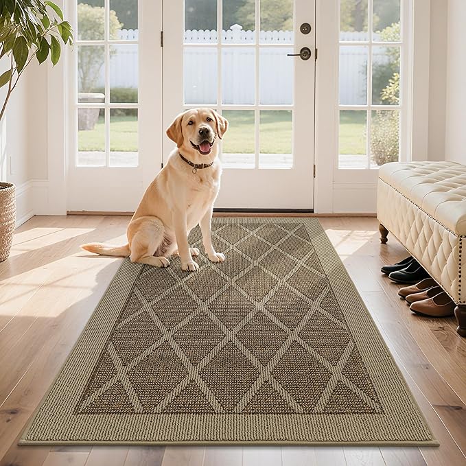 COSY HOMEER Non-Slip Door Mat 36"x60", Entryway Rugs Low Profile Absorbent Dirt Trapper Doormat for Front Entrance, Washable Polypropylene Entry Mat (Beige)