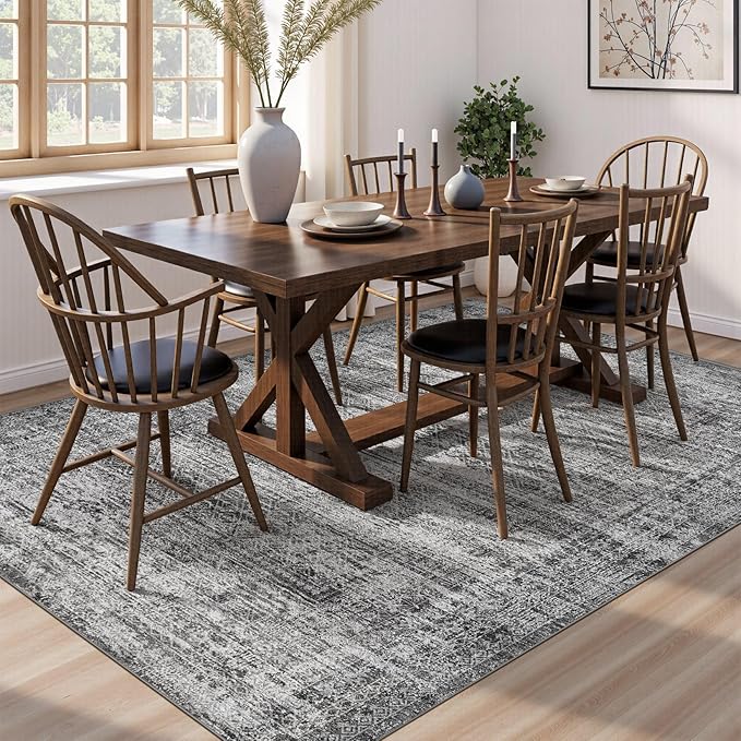 8x10 Area Rug Living Room Rugs - Washable Neutral Modern Abstract Soft Thin Rug Indoor Floor No Slip Rug Carpet for Bedroom Under Dining Table Home Office Decor - Dark Gray