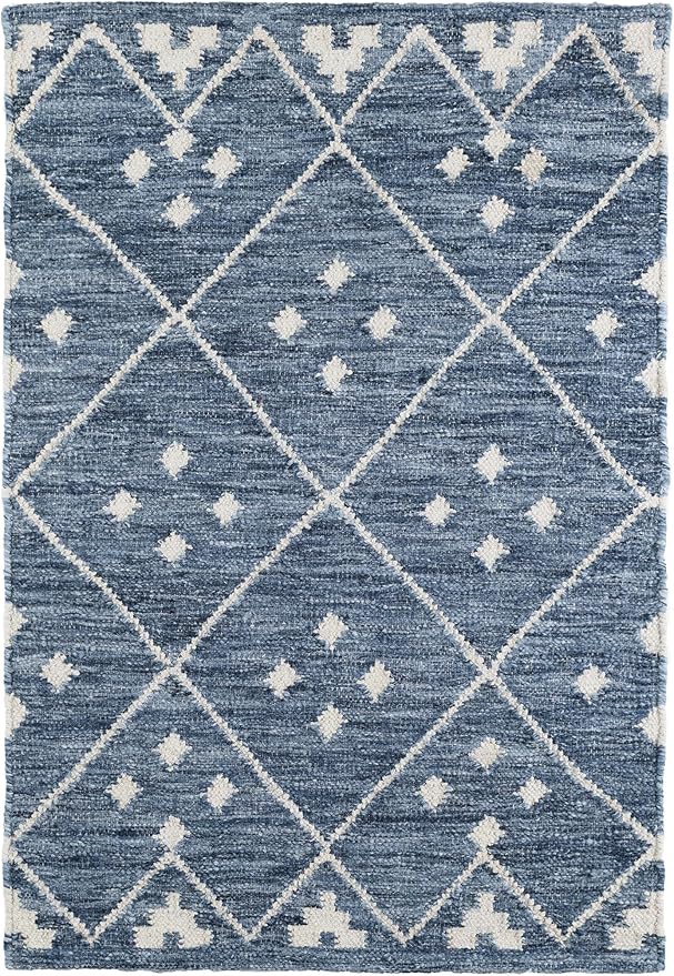 Dash & Albert Kota Indigo Handwoven Wool Rug, 6 X 9 Feet, Blue Geometric Pattern