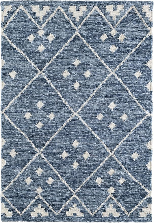 Dash & Albert Kota Indigo Handwoven Wool Rug, 6 X 9 Feet, Blue Geometric Pattern