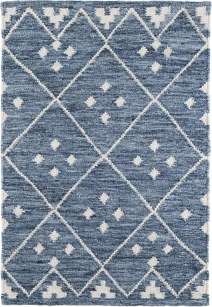 Dash & Albert Kota Indigo Handwoven Wool Rug, 9.5 X 13.5 Feet, Blue Geometric Pattern