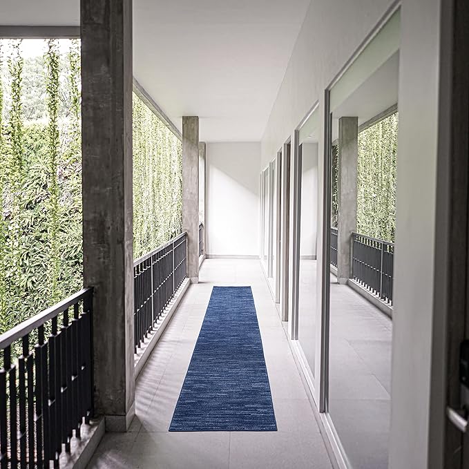 Nourison Home Nourison Essentials Navy Blue 2'2" x 12' Area Rug - Easy Clean, Non Shedding, Bed Room, Living Room, Dining Room, Kitchen (12' Runner)
