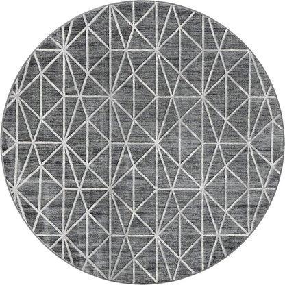 Rugs.com Lattice Trellis Collection Rug – 8 Ft Round Gray Low-Pile Rug Perfect for Kitchens, Dining Rooms