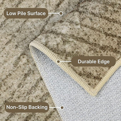 Bavni 5x7 Rug, Soft Machine Washable Area Rug Non Slip, Modern Printed Lightweight Rug, Abstract Pet Friendly Rug for Living Room, Playroom, Bedroom, Wood Brown