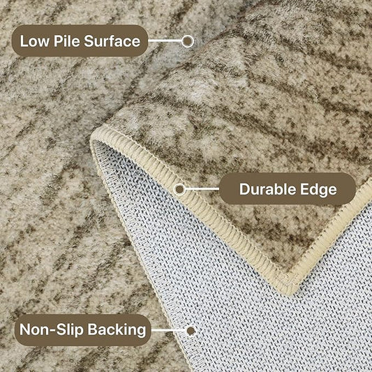 Bavni 5x7 Rug, Soft Machine Washable Area Rug Non Slip, Modern Printed Lightweight Rug, Abstract Pet Friendly Rug for Living Room, Playroom, Bedroom, Wood Brown