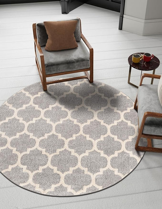 Rugs.com Lattice Collection Rug – 12 Ft Round Light Gray Medium-Pile Rug Perfect for Kitchens, Dining Rooms