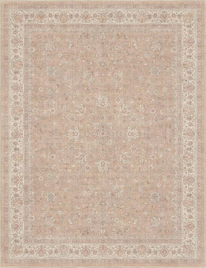 Well Woven Asha Rome Beige Cream 9'10" x 13' Area Rug - Oriental Floral Pattern, Easy Clean, Floor-Friendly Backing - for Living Room, Bedroom, and Dining Room