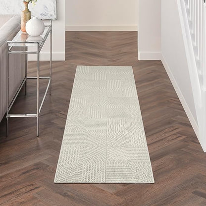 Nourison Home Textured Home Ivory 2'3" x 7'6" Area Rug - Easy Clean, Non Shedding, Bed Room, Living Room, Dining Room, Kitchen (8' Runner)