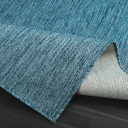 CAMILSON Outdoor Rug 8x10 Modern Area Rugs for Indoor and Outdoor Patios and Porches - Waterproof, Washable, Non-Shedding, Easy-to-Clean Outside Carpet (8 x 10, Solid - Aqua)