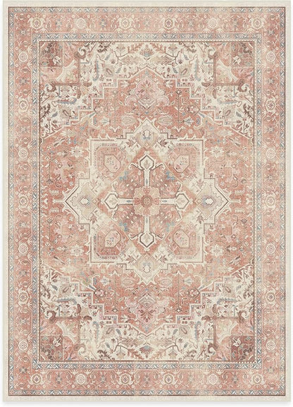 RUGGABLE Washable Area Rug – Kamran Rose Pink 5x7, Stain-Resistant, Non-Slip – Medium Machine Washable Rugs for Living Room, Bedroom, Hallway, Entryway & Office–with Cushioned Pad