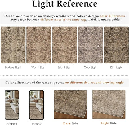 9x12 Rust Brown Area Rug for Living Room Bedroom Neutral Soft Non Slip Rug Low Pile Vintage Distressed Large Carpet for Dining Room Nursery Office Indoor