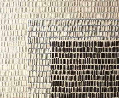 Dash and Albert Roark Pewter Blue Hand Tufted Wool Rug, 5 X 8 Feet, Blue/Ivory Geometric Pattern - Premium Luxury Hotel Quality Soft Breathable Hypoallergenic Machine Washable Easy Care All Season
