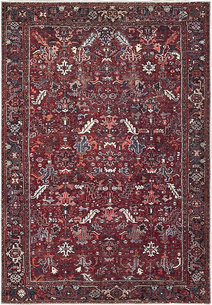 Bloom Rugs Washable Non-Slip 2' x 3' Rug - Burgundy Traditional Bordered Area Rug for Living Room, Bedroom, Dining Room, and Kitchen - Exact Size: 2' x 3'