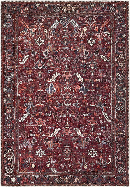 Bloom Rugs Washable Non-Slip 2' x 3' Rug - Burgundy Traditional Bordered Area Rug for Living Room, Bedroom, Dining Room, and Kitchen - Exact Size: 2' x 3'