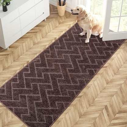 PURRUGS Dirt Trapping Door Mat 32" x 70", Non-Slip Machine Washable Entry Rug, Shoe Scraper, Dog Doormat, Super Absorbent Welcome Mat for Front & Back Door, Muddy Wet Shoes & Paws, Brown