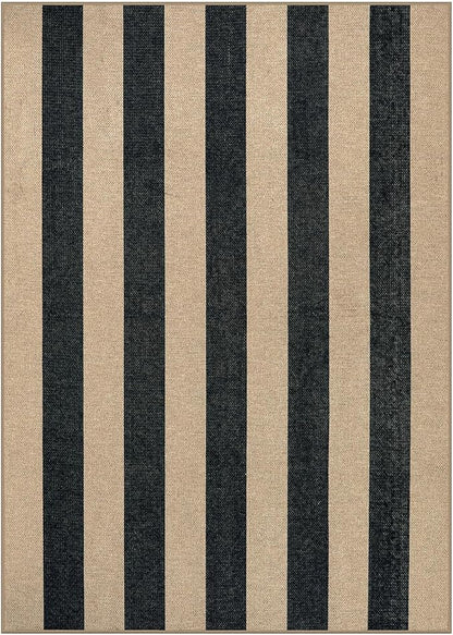 Lahome Striped Easy Jute Outdoor Rug 5x7, Large Neutral Dining Living Room Rug, Farmhouse Non Slip Non Shedding Washable Indoor Outdoor Black Carpet for Office Deck Patio Backyard Bedroom