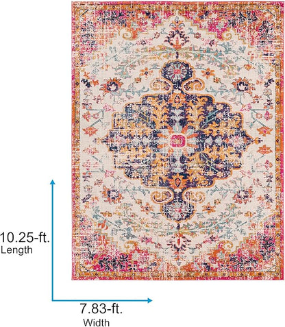 Livabliss Area Rugs - 8x10 Odelia Vintage Boho Beige Mustard Gray Area Rug for Living Room Bedroom - Floral Medallion Stain Resistant Carpet for Kitchen, Nursery, Office (7'10" x 10'3")