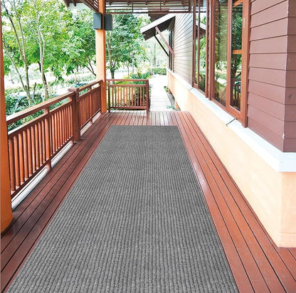 Ottomanson 2' x 53' Hallway Runner with Scraper Pile Extra Durable Non-Slip Rug Mat for Indoor & Outdoor Use - Ideal for Kitchen, Entryway, Patio & Garage - High-Traffic Carpet, Gray