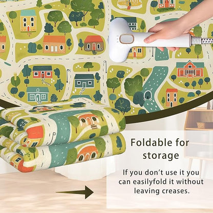 Cute Map Cars Washable 3x5 Area Rugs for Living Room, Thin Low Pile Contemporary Carpet, Non-Slip Base Lightweight Rug