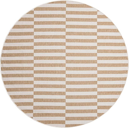 Unique Loom Outdoor Striped Collection Area Rug - Striped (7' 10" Round Taupe/Ivory)