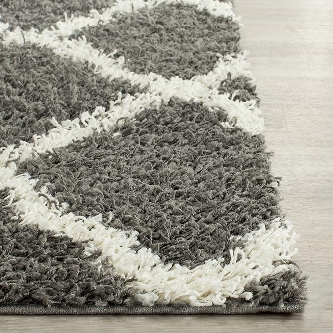 SAFAVIEH Dallas Shag Collection Runner Rug - 2'3" x 12', Dark Grey & Ivory, Trellis Design, Non-Shedding & Easy Care, 1.5-inch Thick Ideal for High Traffic Areas in Living Room, Bedroom (SGD257A)